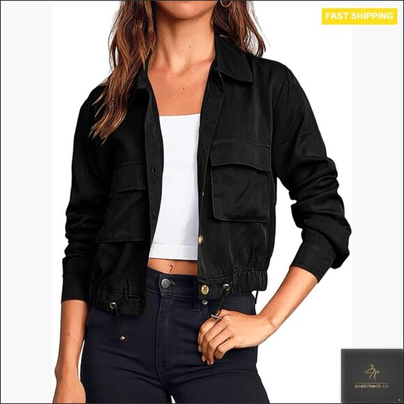 Jackets & Blazers - Military Safari Cropped Jacket Oversized Utility Anorak Lightweight Button Down